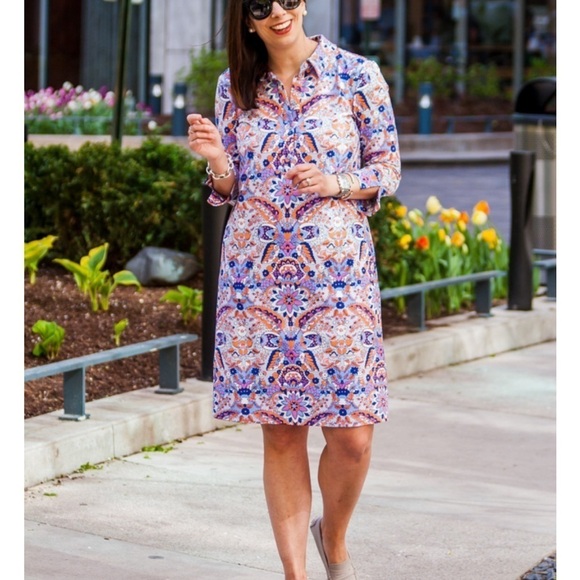 Talbots Catalina Cloth Floral Paisley Print Dress Size Medium Blue Orange Preppy - Picture 10 of 10